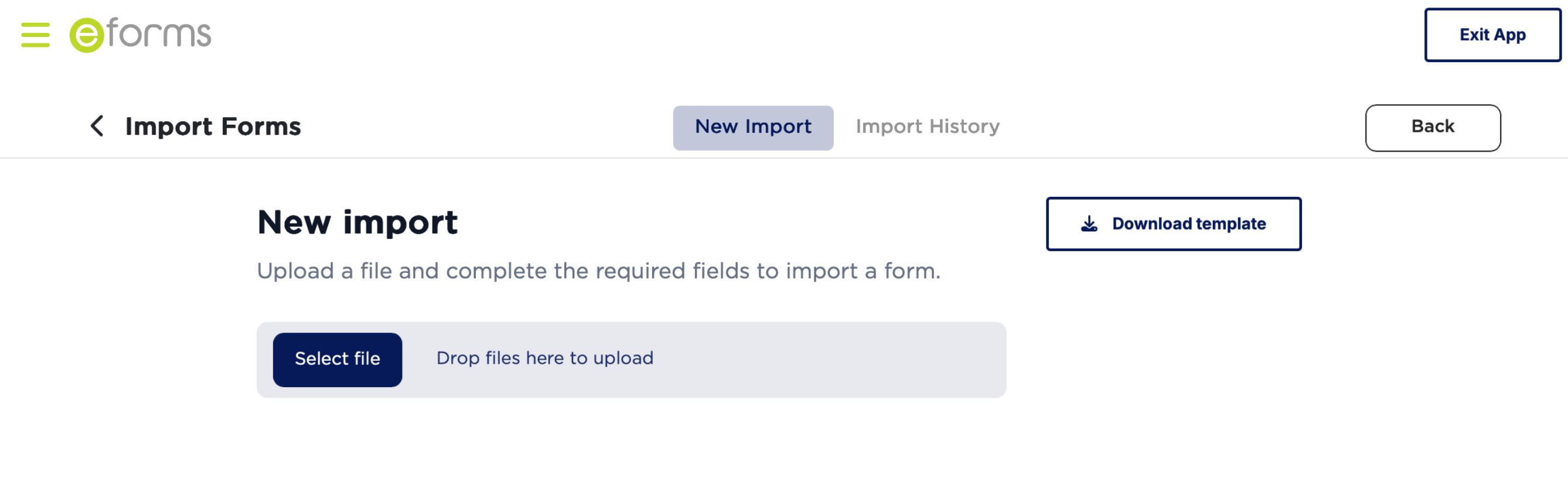 eForms file upload and validation interface