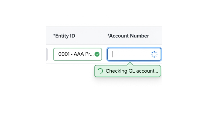 eForms real-time GL account validation as you type