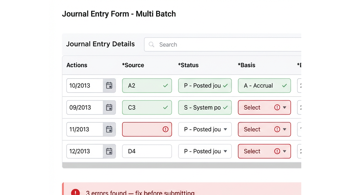 eForms pre-submission validation showing errors to fix
