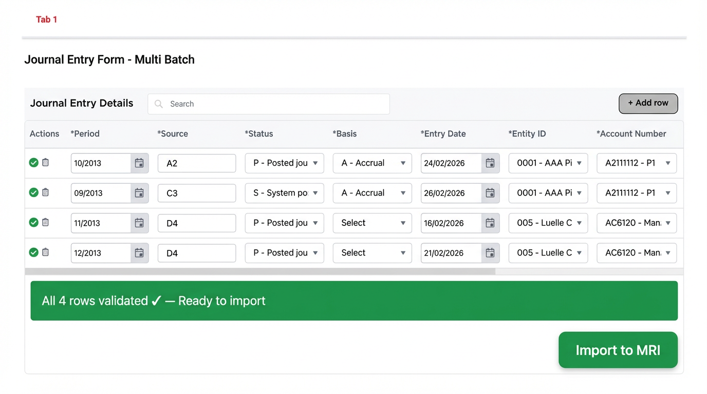 eForms all rows validated and ready to import to MRI